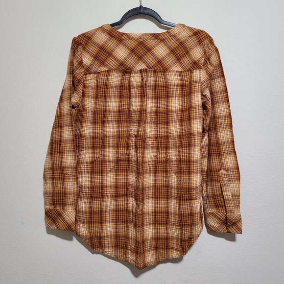 Universal Thread Plaid Popover Long Sleeve Top Size M Terracotta - Picture 2 of 5